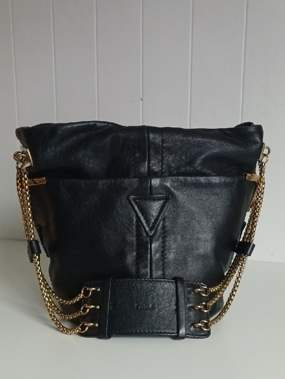 Chloe Black Leather Shoulder Bag with Gold Chain Straps A MINI BAG.